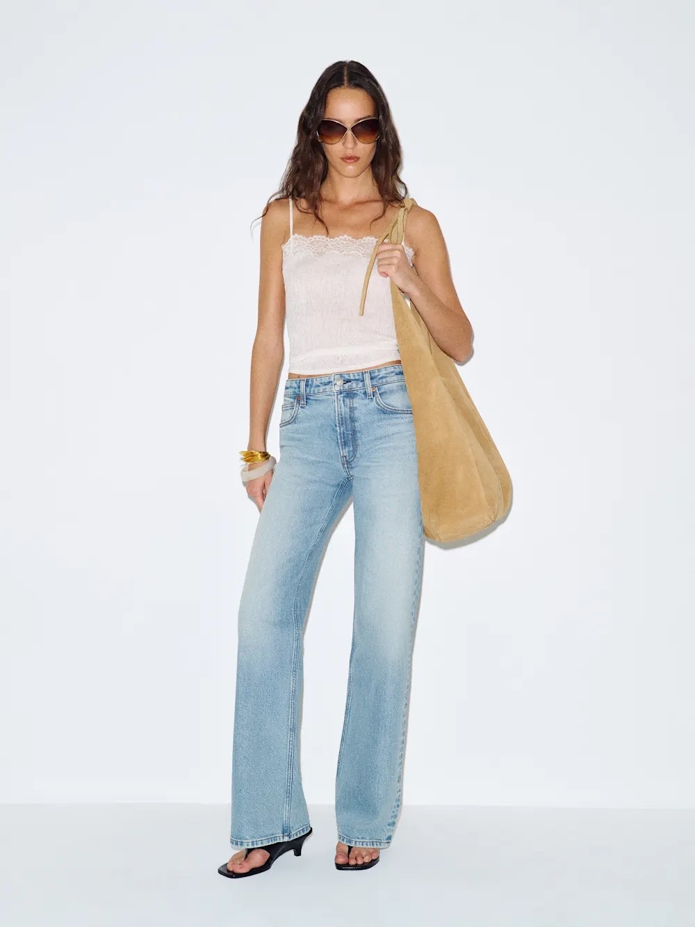 REFORMATION - Hunter Stretch Mid Rise Wide Leg Jeans